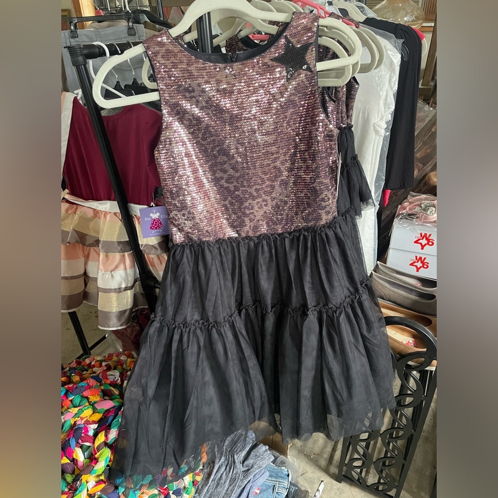 Girls Leopard Print Sequin Top Ballerina Dress